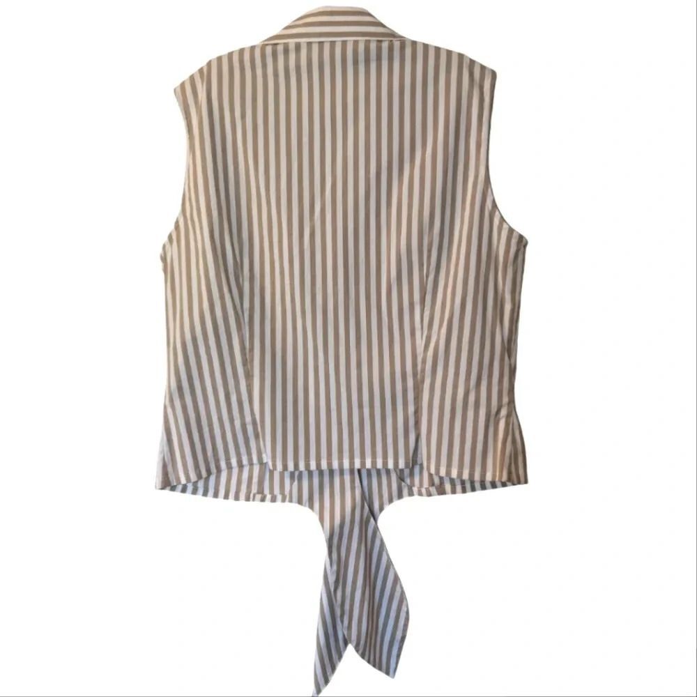 NWT Rafaella Cropped Tie Button Vest Top Size 10 Stripes Minimalist Blouse - Picture 2 of 6